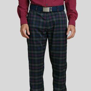 William Murray Tartan Kappa-Chino Golf Pants, Blue/Green tartan plaid, Size 40